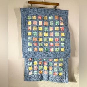 POTTERY BARN Quilted Euro Shams (2) 26" Square Chambray Mixed Plaid Tie Closure